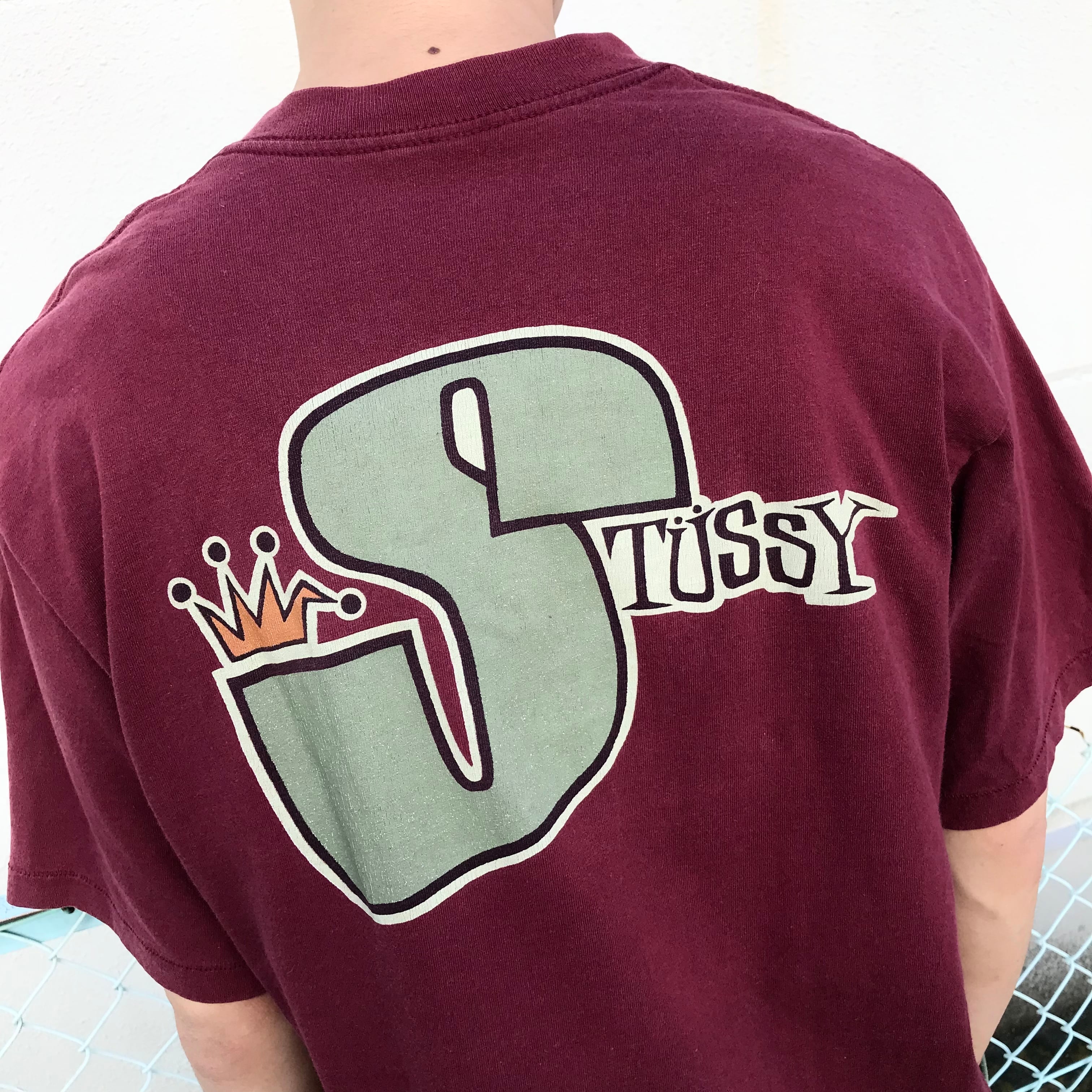 old stussy 白タグ 王冠ロゴ USA製 コットンシャツ-