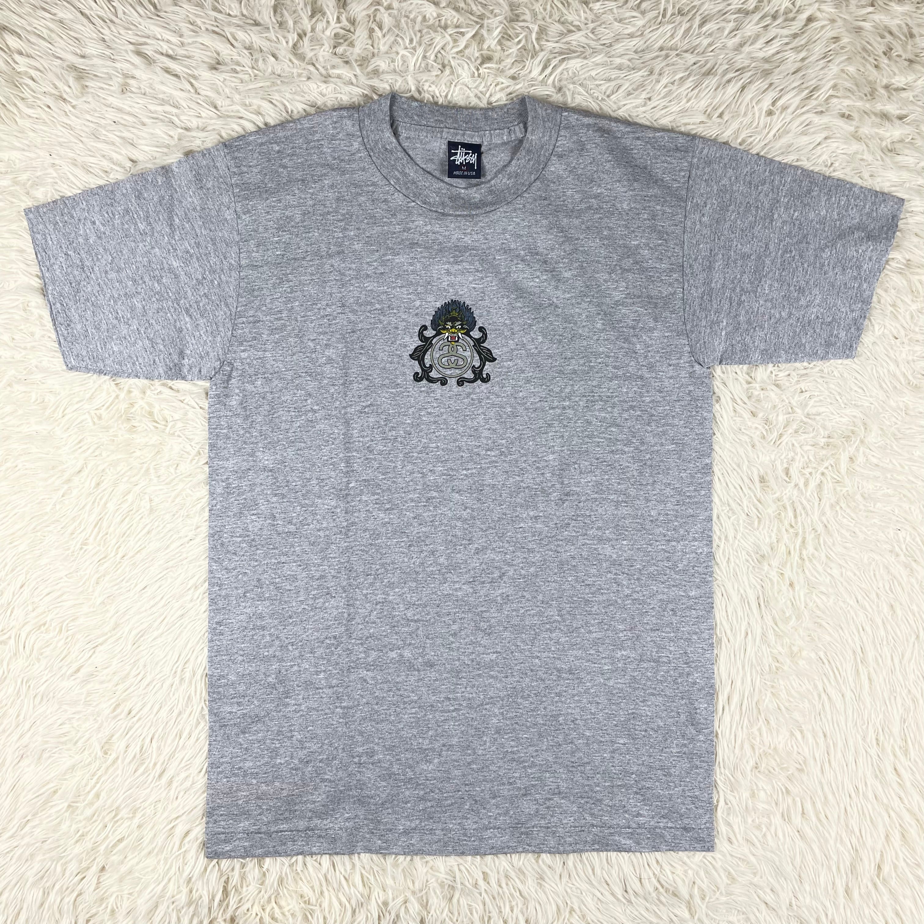 90s'紺タグオールド【ステューシー】龍ドラゴンプリントTシャツ 