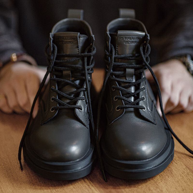 Black Split Leather Thick Sole Boots / ブラック スプリットレザー