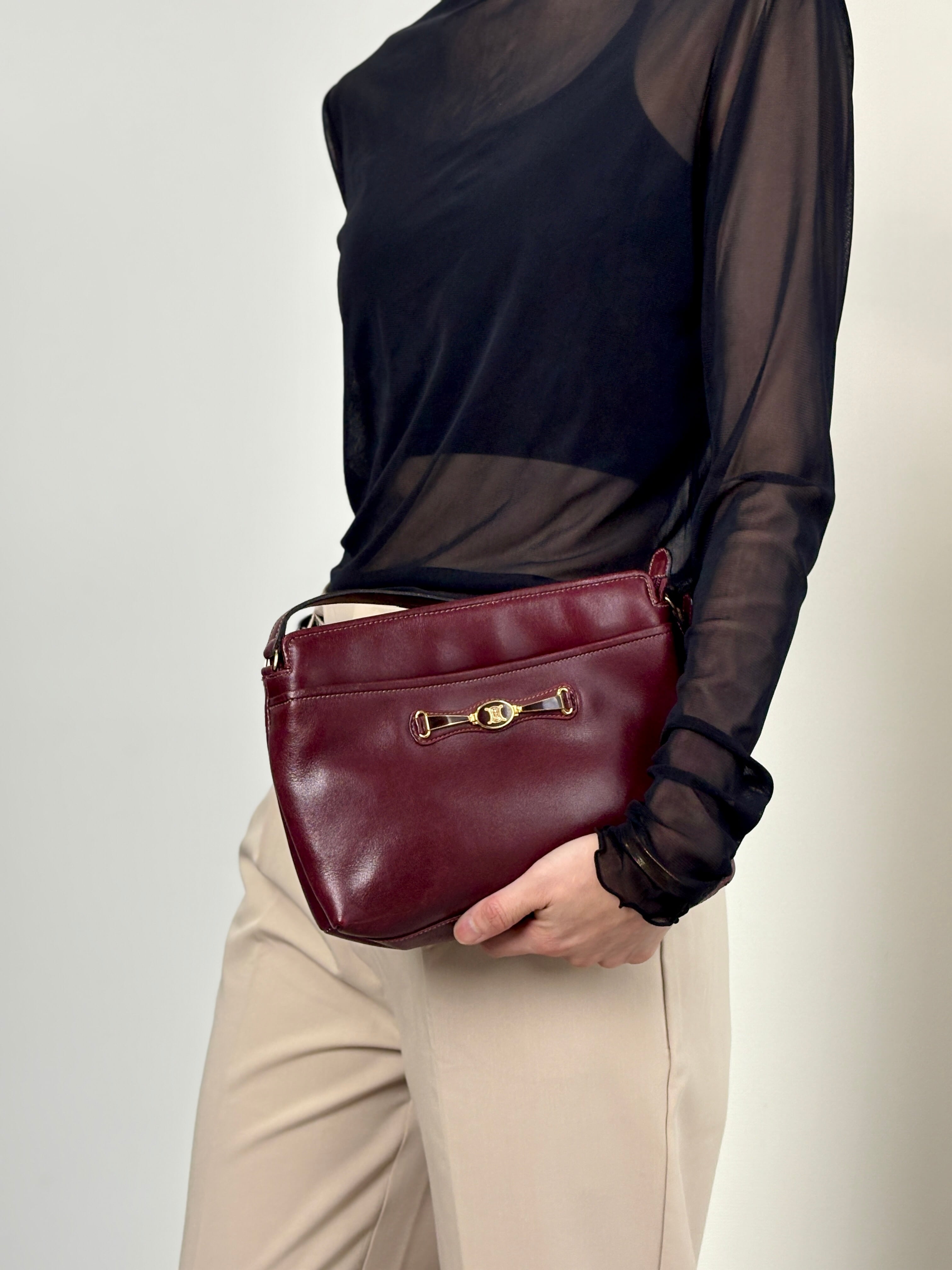 CELINE セリーヌ ショルダーバッグ ボルドー トリオンフ レザー vintage ヴィンテージ オールド a62ugb