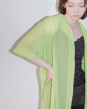 1990s Euro vintage - oversized open-collar sheer shirt / Light Green