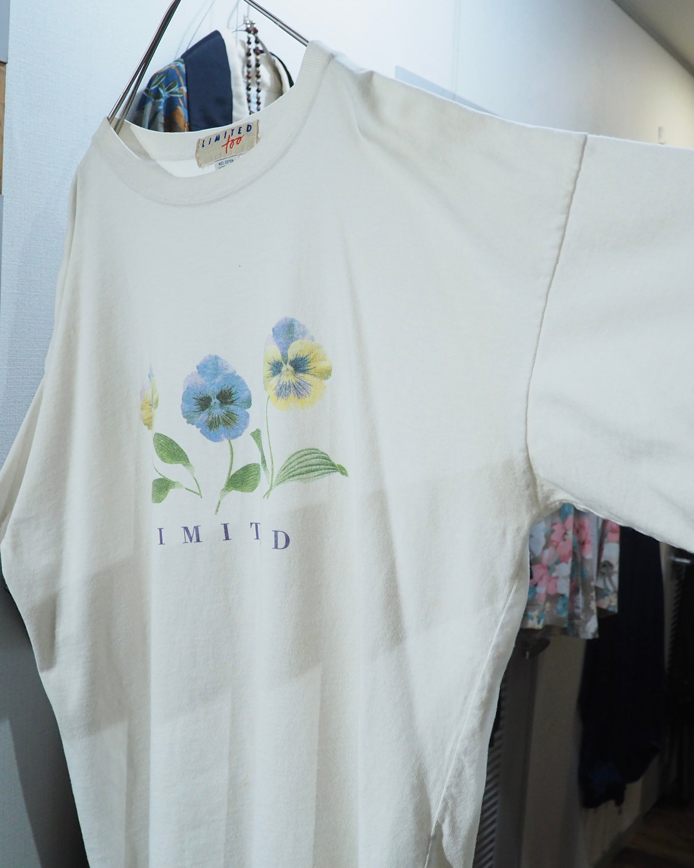 ” Made in USA ” Beautiful Pansy Flower printed White SS Tee