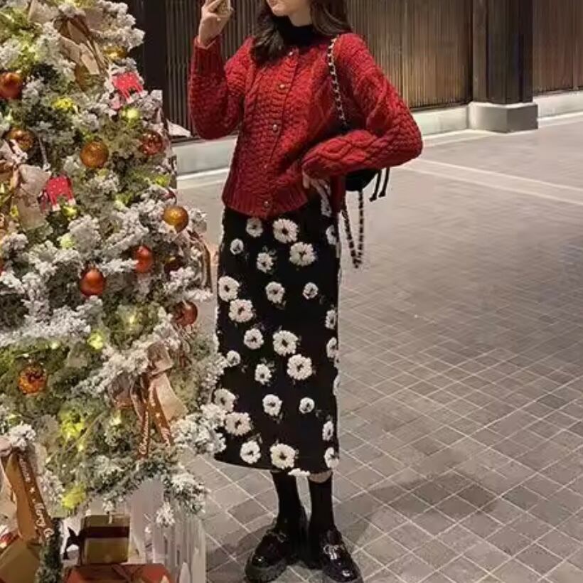 poco poco flower midi skirt