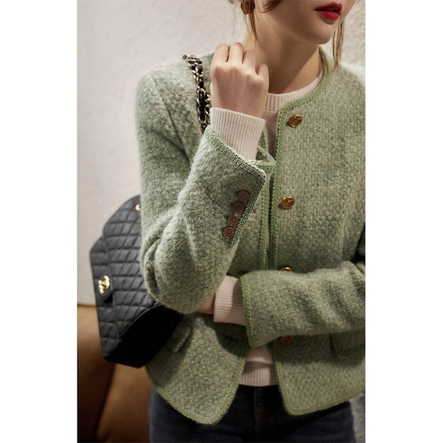 elegant green wool jacket＜j1204＞