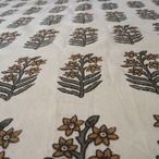 ブロックプリント生地【50cm単位】インド綿  花柄 生成り×カーキ #40710-KH1