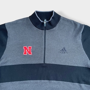 【adidas】カレッジロゴ ネブラスカ大学 Nebraska 刺繍ロゴ ブランドロゴ スポブラ ハーフジップ スウェット プルオーバー アディダス L 天竺編み 柄 切替 US古着