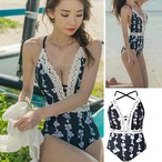 レディース水着 ワンピース水着 レース フラワー柄 花柄 モノキニ風 セクシー 大人可愛い 背中あき クロスデザイン 美シルエット 谷間見せ 細見え効果 おしゃれ 体型カバー 海 プール リゾート 夏 美シルエット エレガント w9068 SA