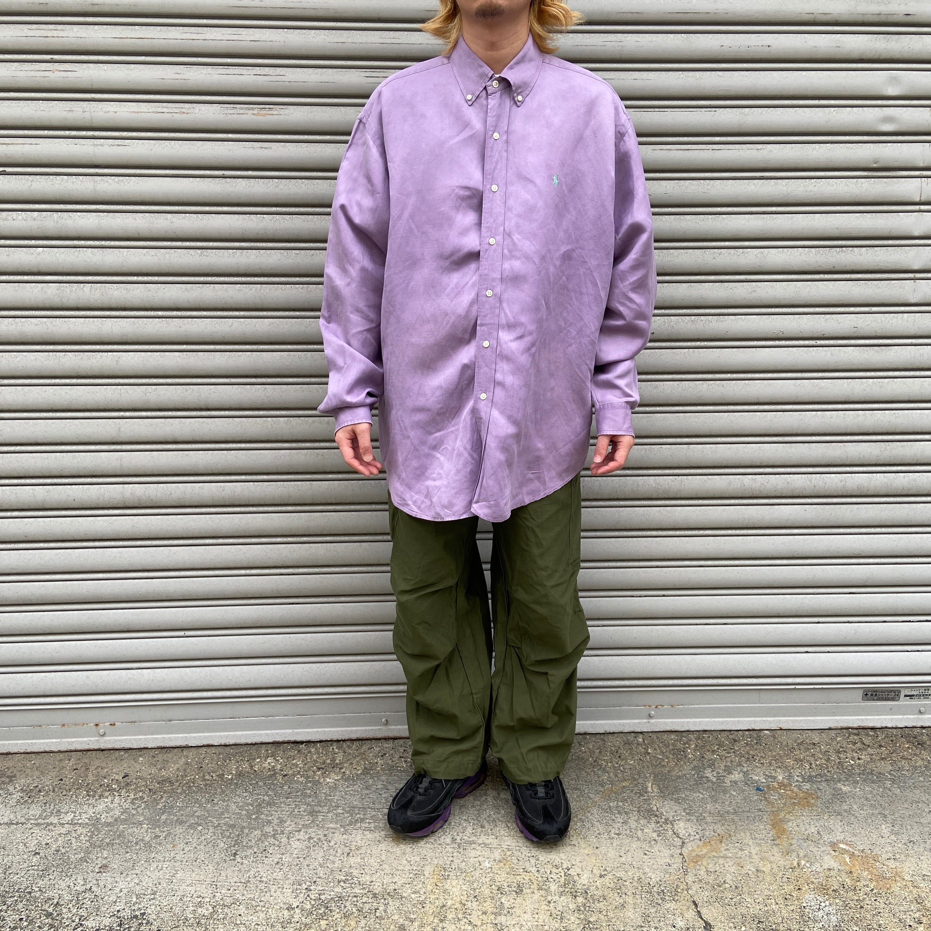 90s Ralph Lauren BLAKE シルクリネン長袖シャツ 紫系 | 古着屋 Uan