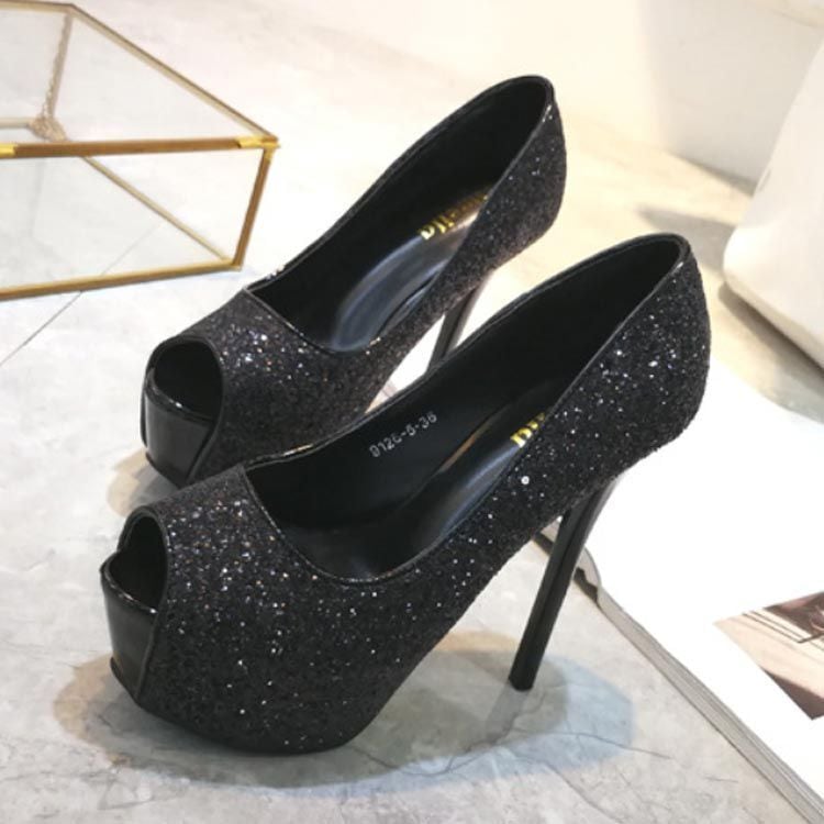 カラー：シルバー】キャバ ヒール 14cm キャバ パンプス 歩きやすい