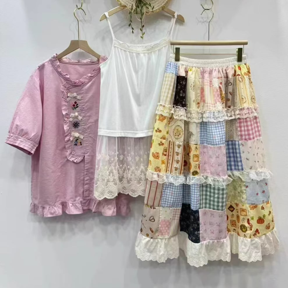 レース貼りランダムパッチワークスカート ・7402 | Lehtia