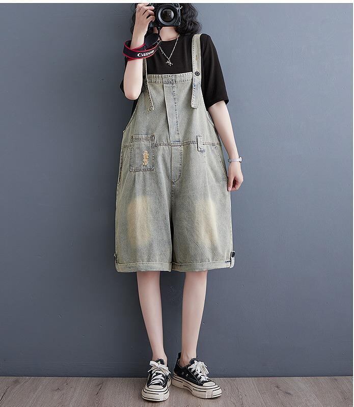 大きいサイズ レディース サロペット パンツ ハーフ デニム 春夏 秋