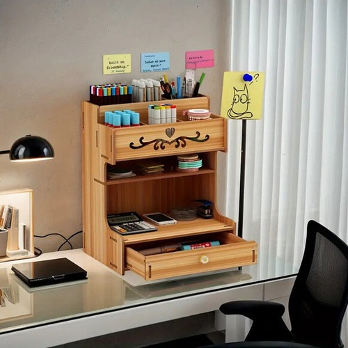 デスク収納 木製 ペンケース 文房具収納 幅21cm 多機能収納 オフィス用品 勉強用品 ヴィンテージ 北欧