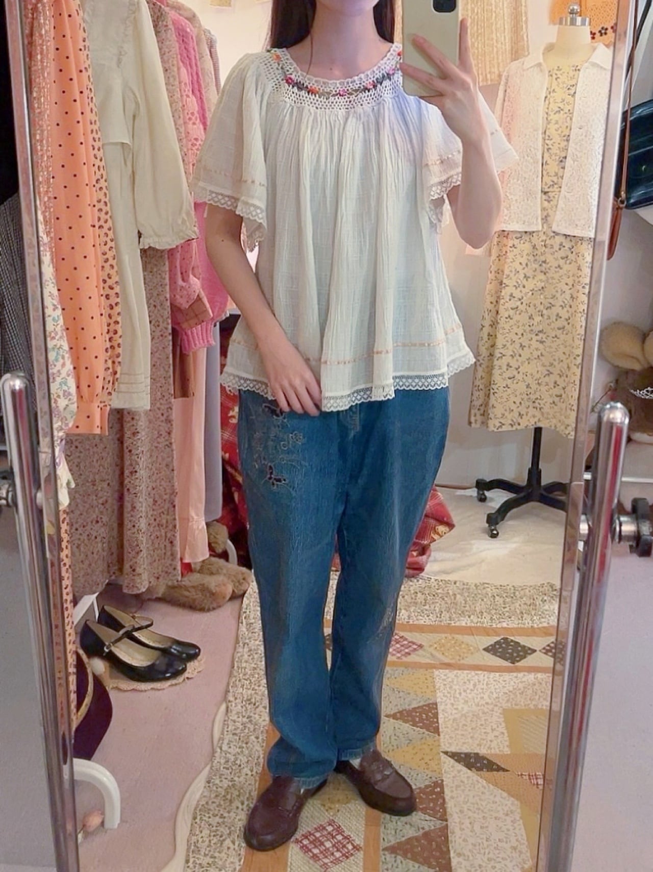butterfly embroidery denim pants