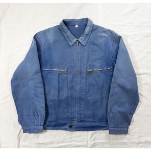 【1950s】"French Work" Faded Blue Cotton Twill Cyclist Work Jacket