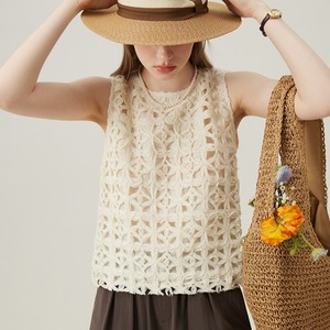 Flower Lace Sleeveless Tops / フラワー レース ノースリーブ トップス
