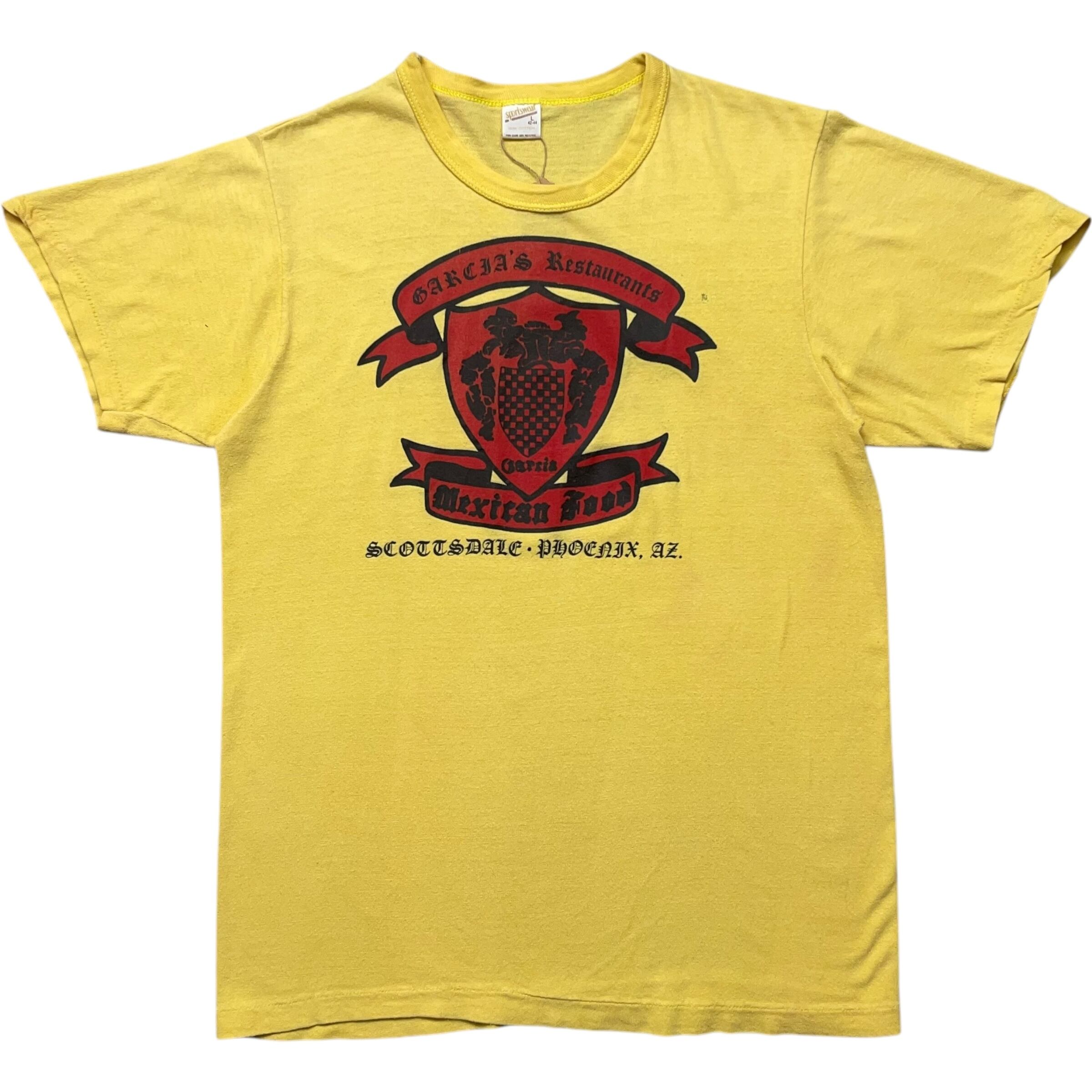 《L》 sportswear Tシャツ プリント メキシコ料理 オールドイングリッシュ シングルステッチ イエロー 70年代〜 no.6610