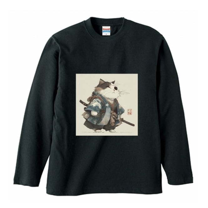 波斬り仁義の猫侍 長袖Tシャツ  / Wave-Slashing Cat Samurai Long Sleeve T-Shirt