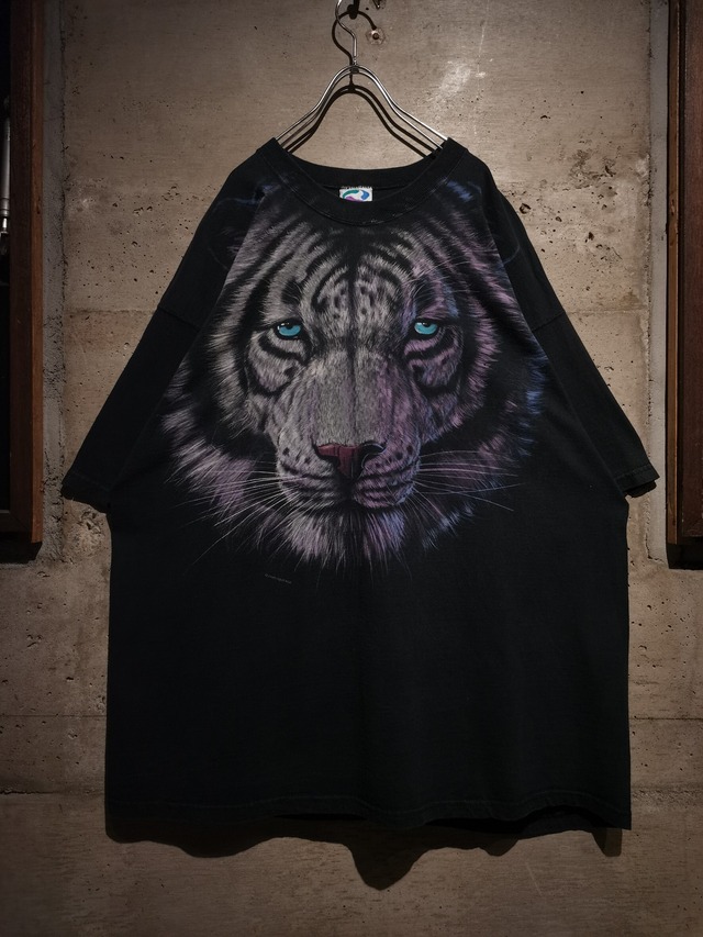 【Caka】"LIQUID BLUE" 90's White Tiger Design Vintage Loose T-Shirt
