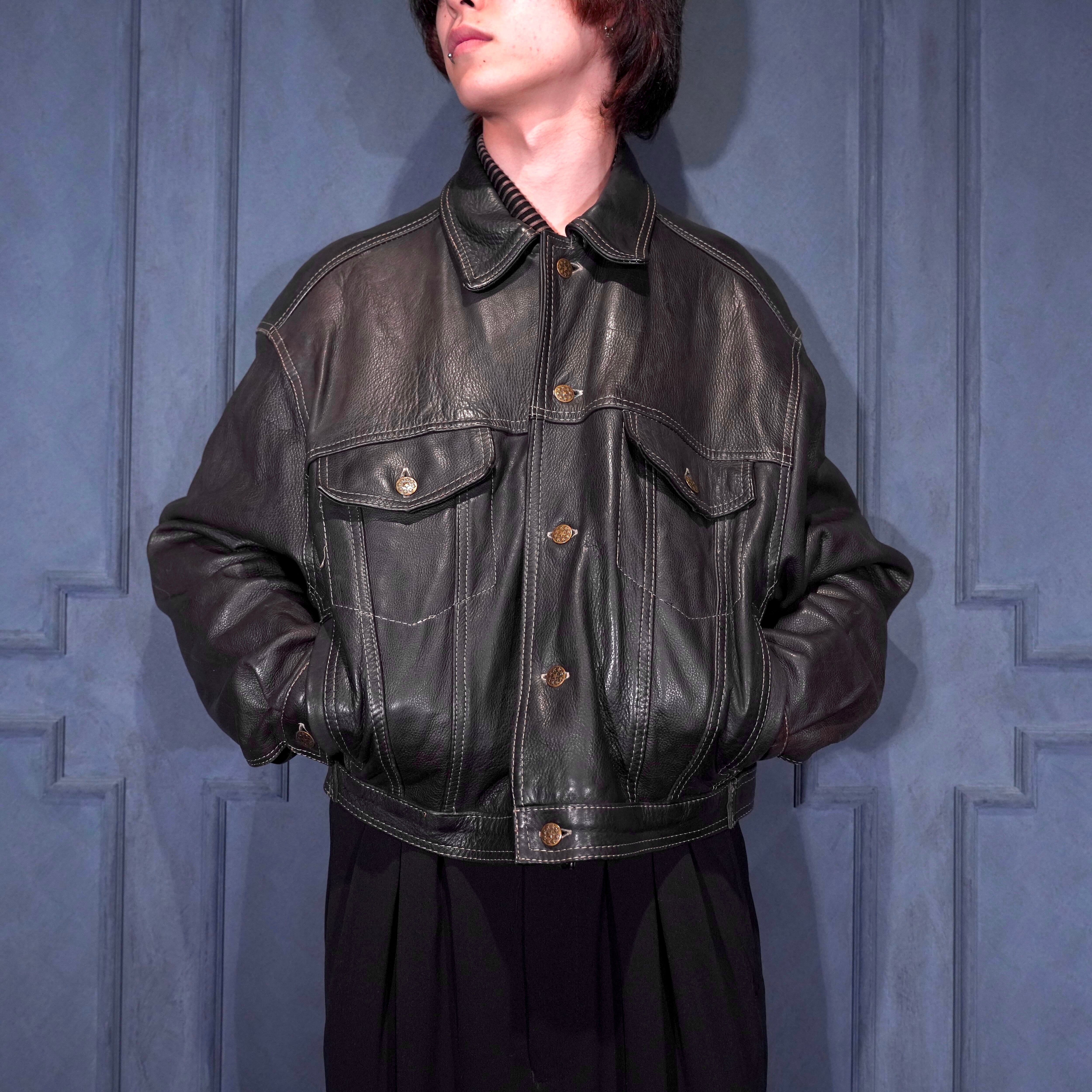 フェード 墨黒 コーデュロイ oldgap トラッカージャケット 3rd USA VINTAGE FADED DESIGN LEATHER TRACKER JACKET/アメリカ古着