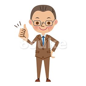 イラスト素材:グッドサインをする中年のビジネスマン(ベクター・JPG)