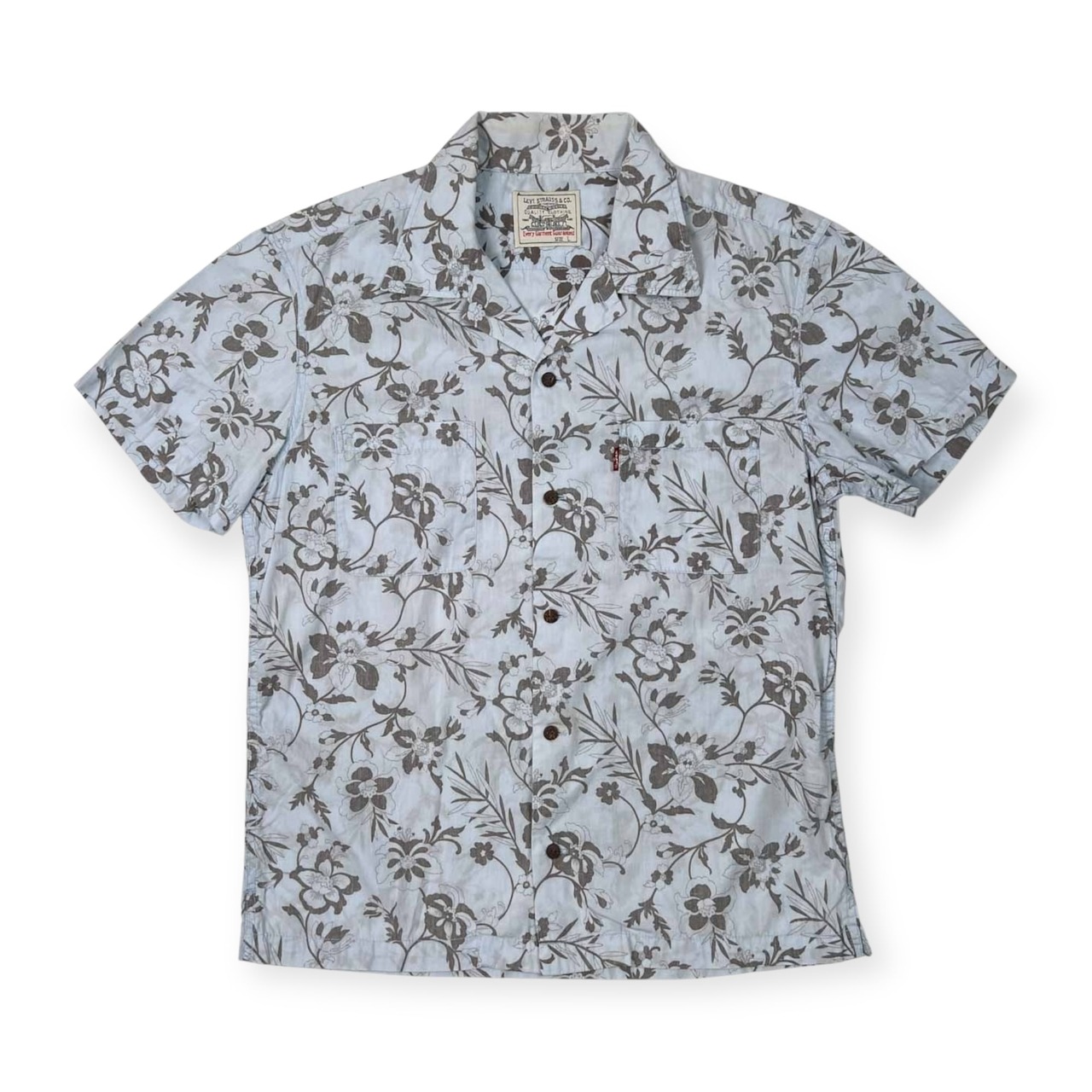 Levi's リーバイス 総柄 開襟 オープンカラー アロハシャツ 半袖シャツ サイズ L /水色系/メンズ