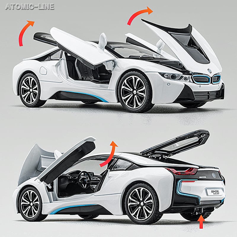 BMW i8 1/24 ミニカー 全2色 ライト点灯 エンジンサウンド 合金モデル