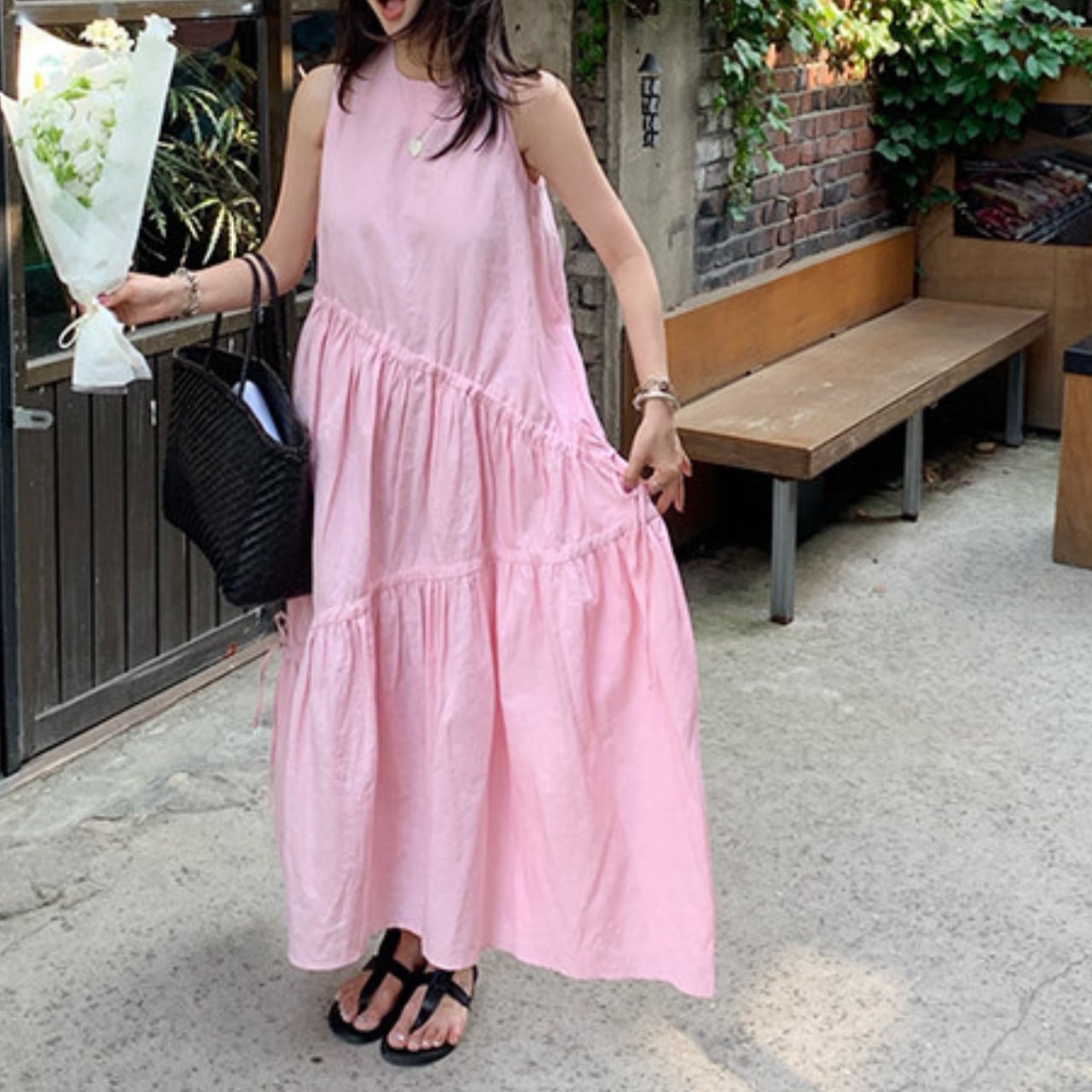 Asymmetrical Tiered Dress 2col W00287