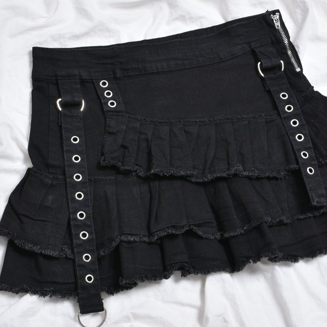 ハトメプリーツティアード デニムスカート