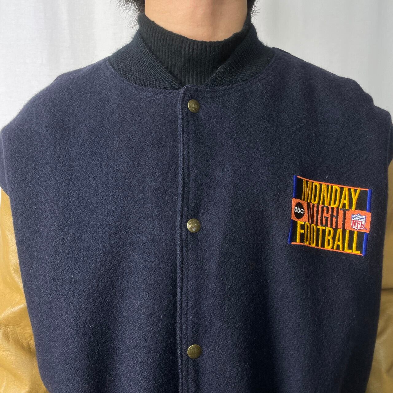 DeLONG CLASSIC USA製 NFL MONDAY FOOTBALL NIGHT 袖レザー ウール