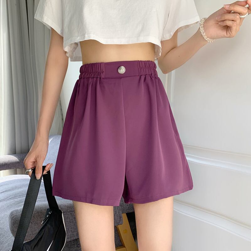 サマーカジュアルパンツ レディース薄手ワイドレッグハイウェストウェストショーツ ルーズ 夏物 ブルマー ワイドパンツ パープル 試着室95526050607