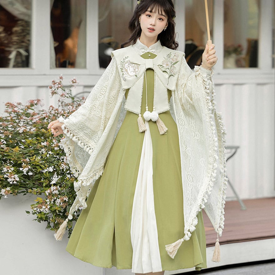 ロリィタ 中華量産型 セットアップ ケープ ワンピース 刺繍 レトロ