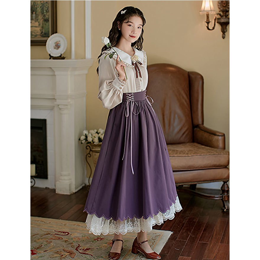 ゴスロリ通販 With U ツーピース 長袖ブラウス レースアップ ロング