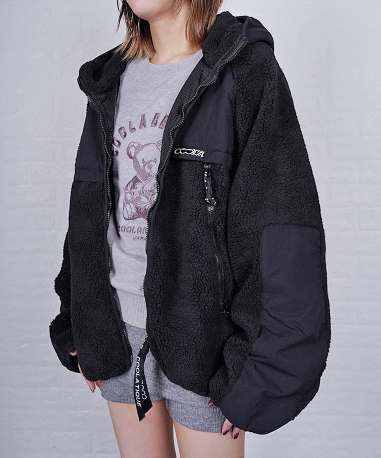 COOLAペイントジップボアフーディー (BLACK) CQ-47139H