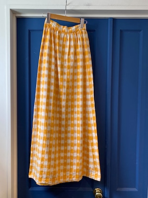 70s cotton maxi skirt  花柄 ブロックチェック スカート【北口】