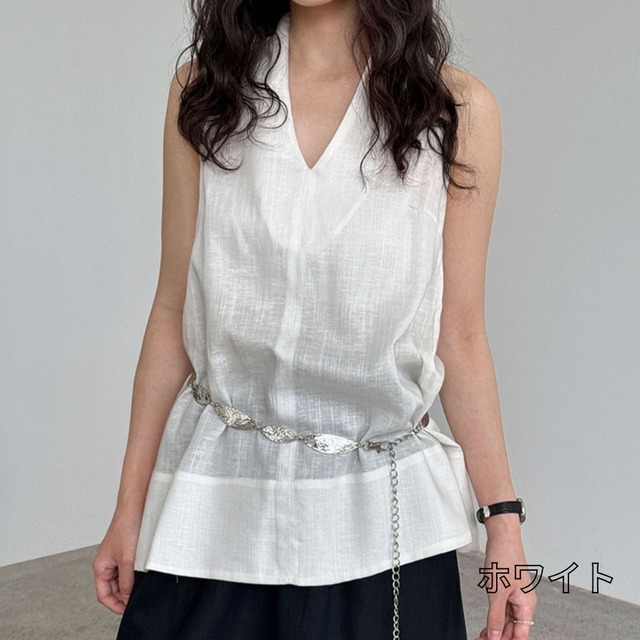 side-slit v-neck sleeveless top L0498