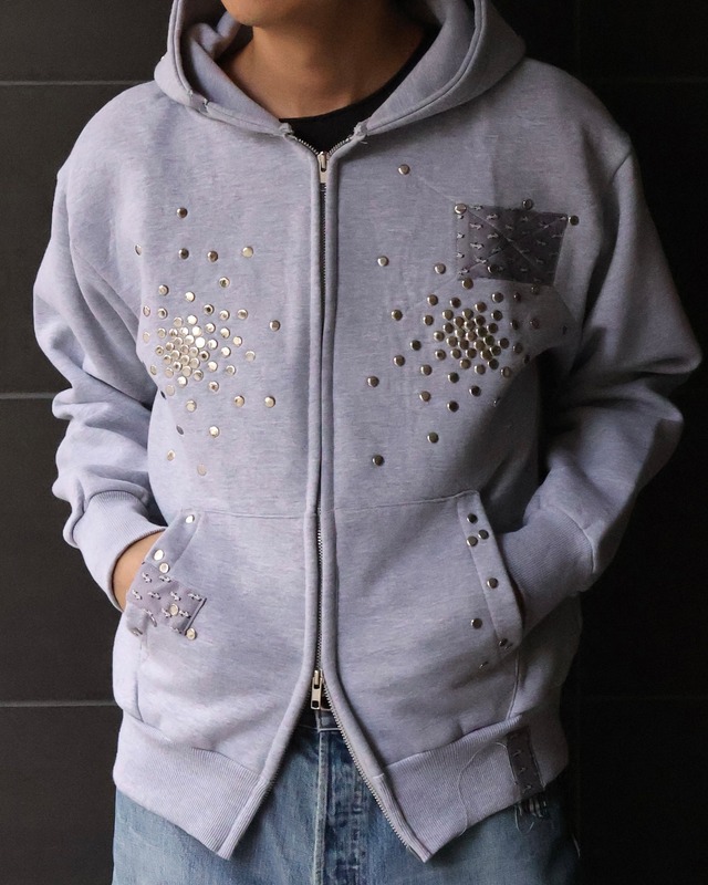 【Hannah Creak】Studded Hoodie Double zip Grey