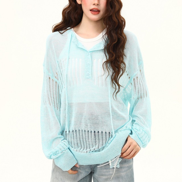 ribbon neck sheer knit　リボンネックシアーニット　J2085