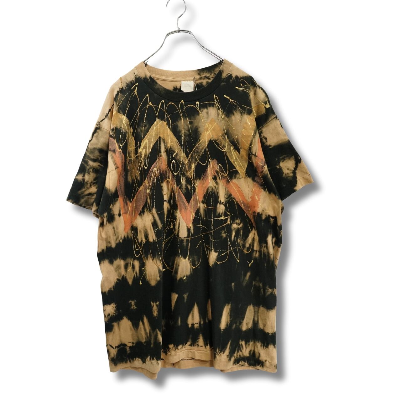 FRUIT OF THE LOOM タイダイ × ハンドペイント アートTシャツ XL シングルステッチ|NA298