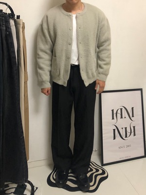 Mohair Mink-Texture Round-Neck Cardigan (5color)
