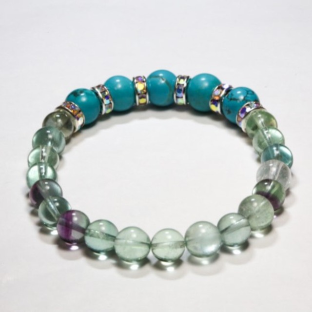 ターコイズ（トルコ石）とフローライトのブレスレット(221)