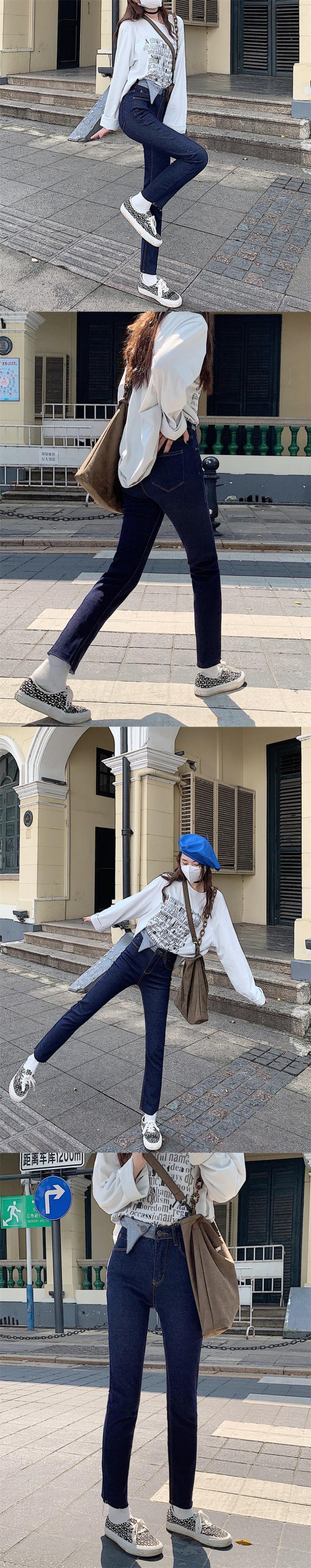 ハイウエストジーンズレディース2021年春秋スリムストレートパンツ 