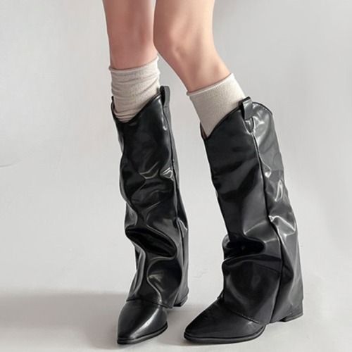 wedge slouch long boots / l0871