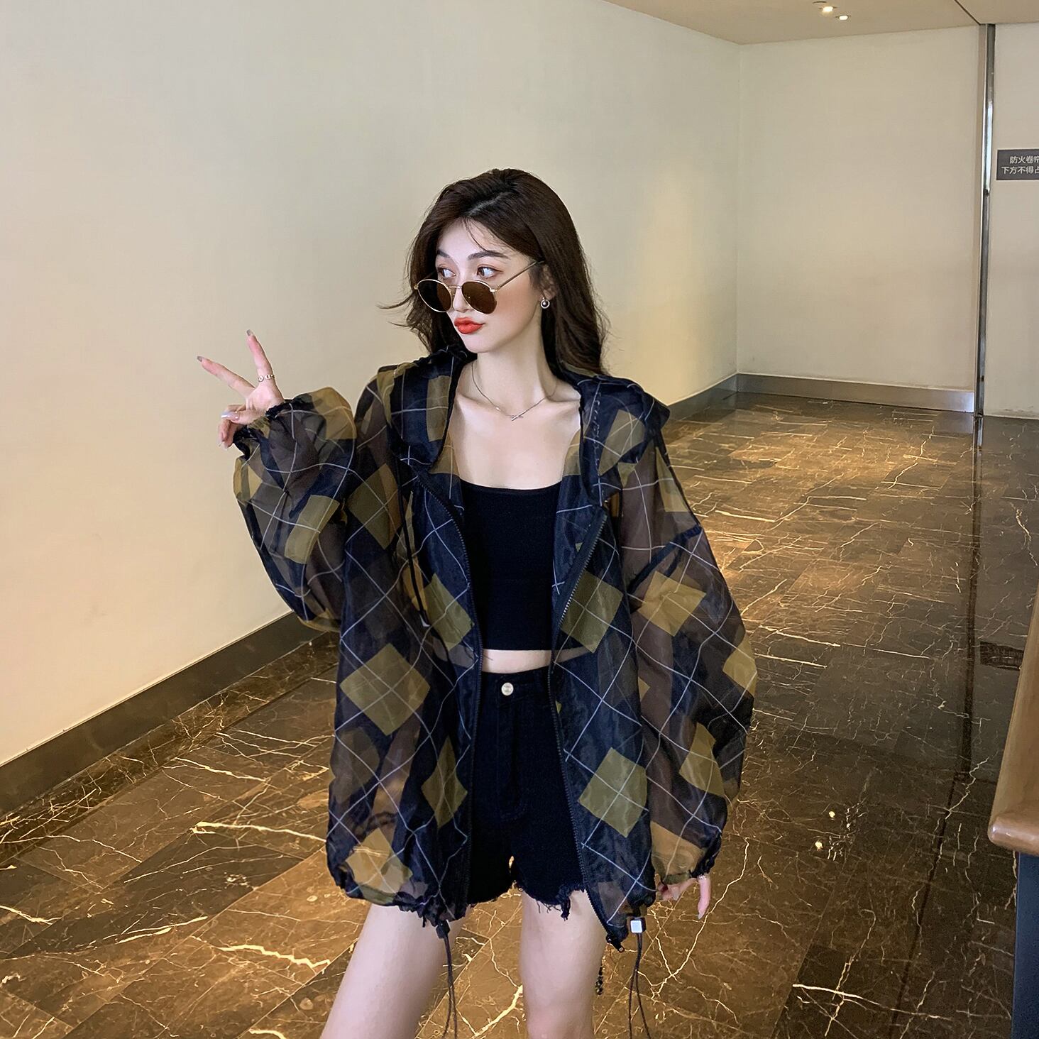 薄手シャツ サマースタンダードルーズメッシュトップス ロング レトロ 夏物 6Du_Shop_Women29084607372