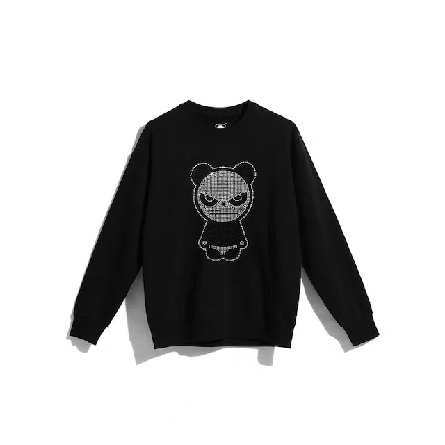 送料無料【HIPANDA ハイパンダ】メンズ ラインストーン クルーネック スウェット トレーナー MEN’S  LOGO CREW NECK SWEAT SHIRT / WHITE・BLACK