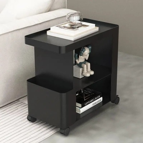 サイドテーブル　おしゃれ　収納　ソファーサイドテーブル　ベッドサイドテーブル　コーヒーテーブル 本置き　黒　ブラック　キャスター付き
