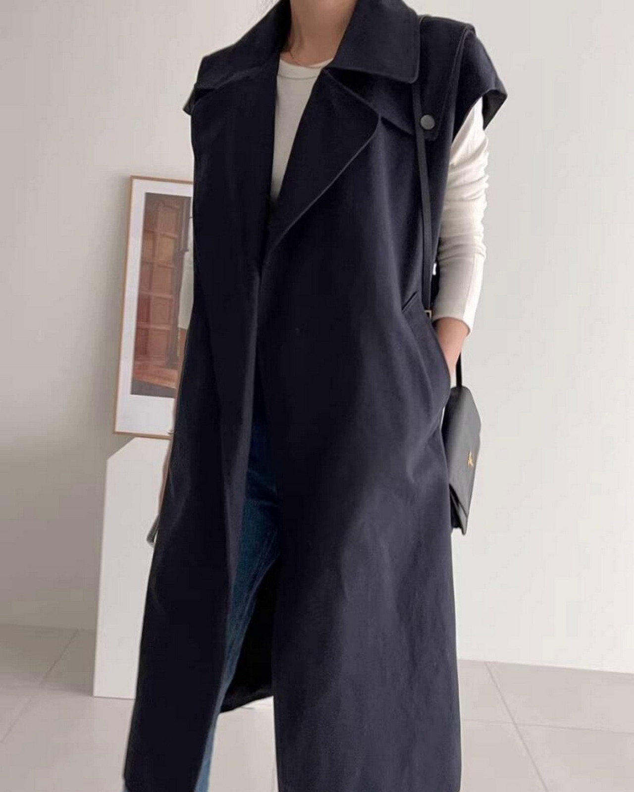 ドレープトレンチロングベスト 3color A0571 - 7