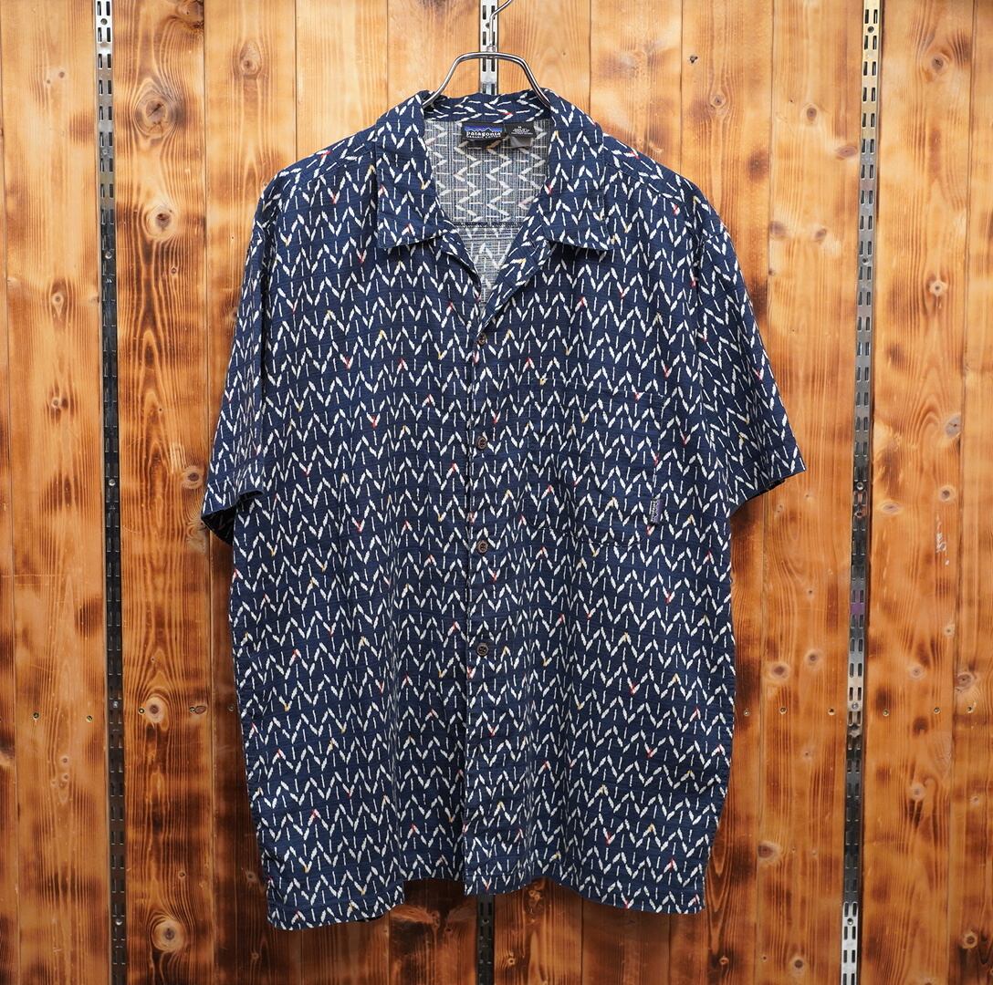 patagonia acシャツ 和柄 M/パタゴニア organic cotton 開襟シャツ 総柄 オープンカラーシャツ