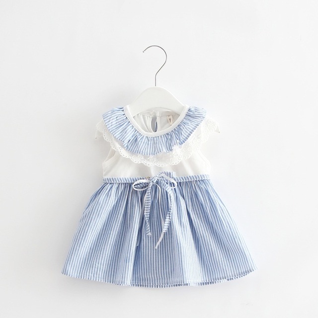 ストライプが可愛い春夏ワンピース（ブルー）