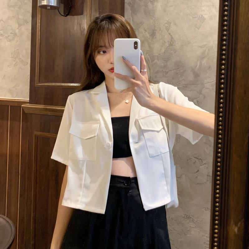 薄手ショートジャケット レディースサマースタイルホワイトルーズシャツ 半袖スリーブトップス ハーフスリーブ 夏物 1号婦人37656821528