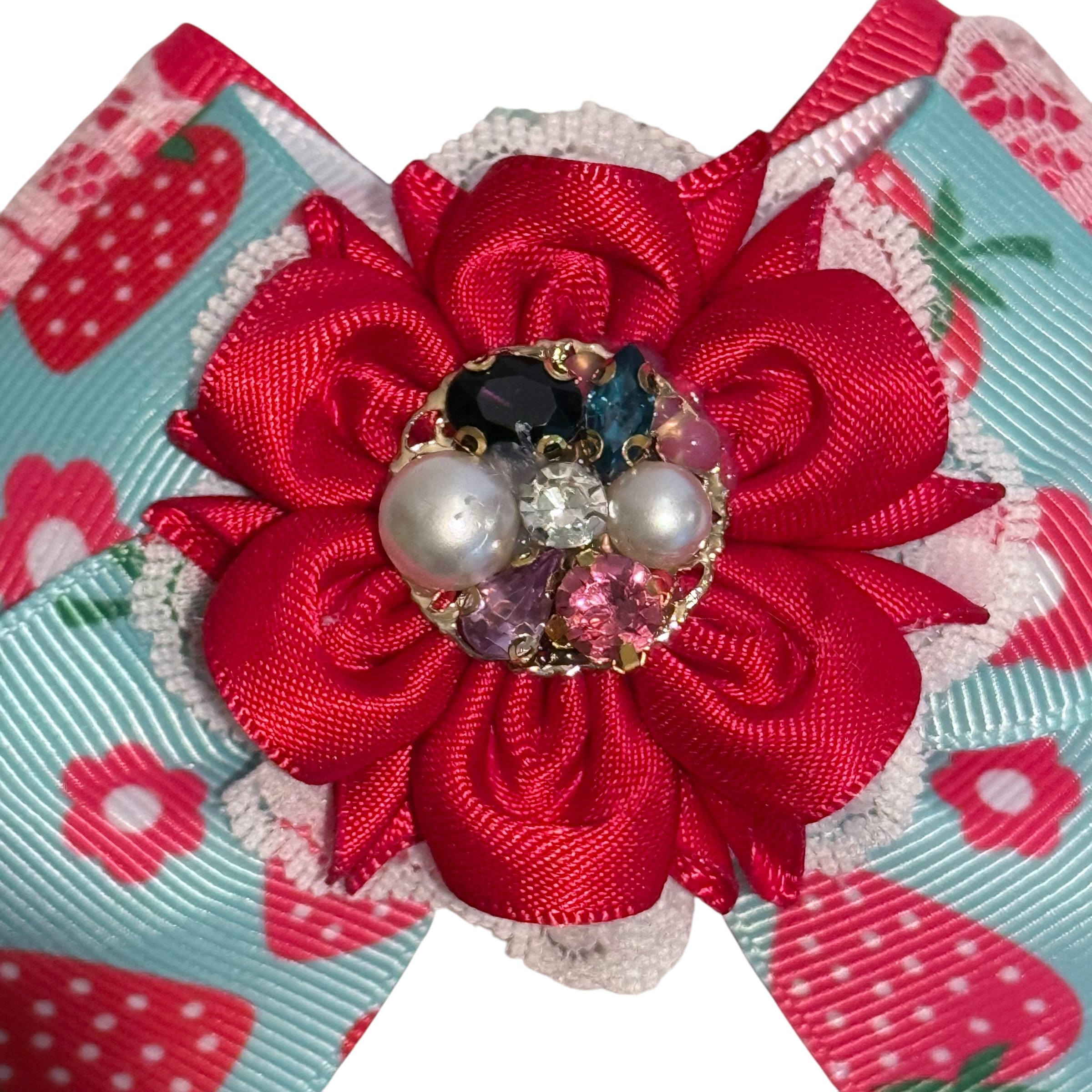 810トリミングチョーカー苺柄リボン24本セット イチゴ祭り 犬猫